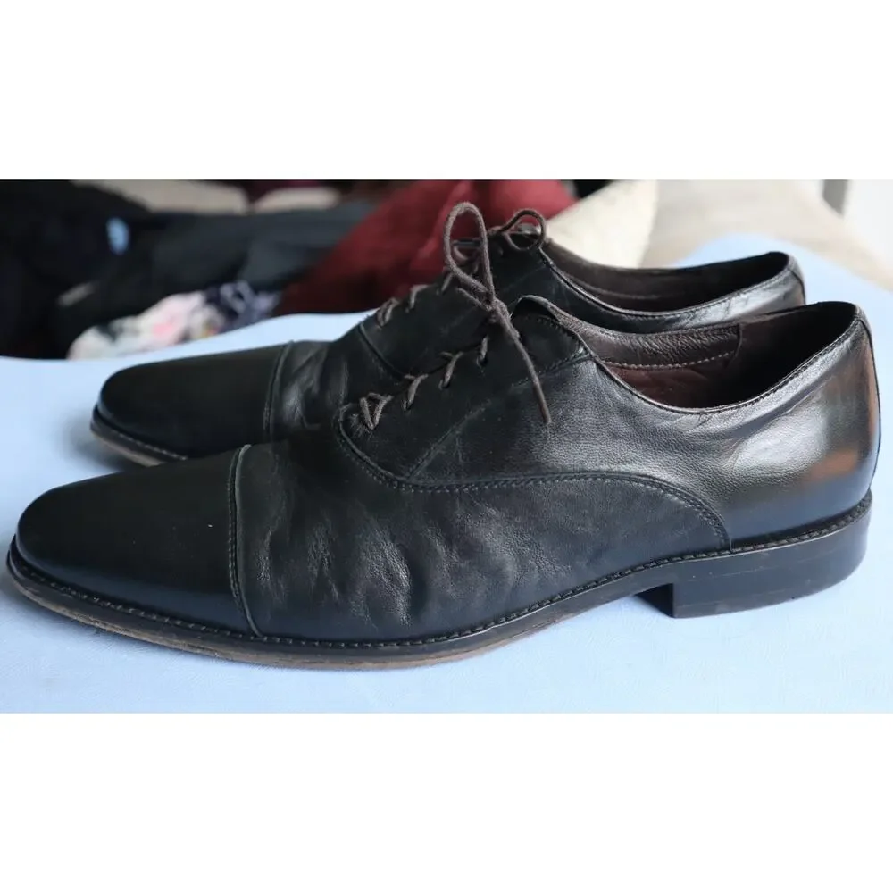 Section X Cap Toe Dress Shoes Black Men 9 M Flex Sheepskin Work Cocktail Comfort